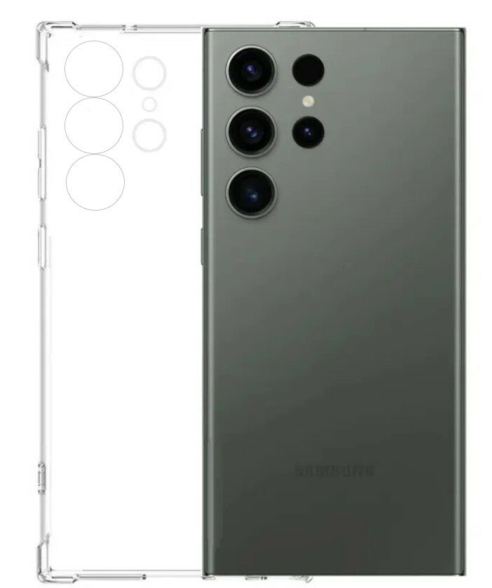 Чехол силиконовый для Samsung Galaxy S23 Ultra, усиленные края, с защитой камеры, прозрачный