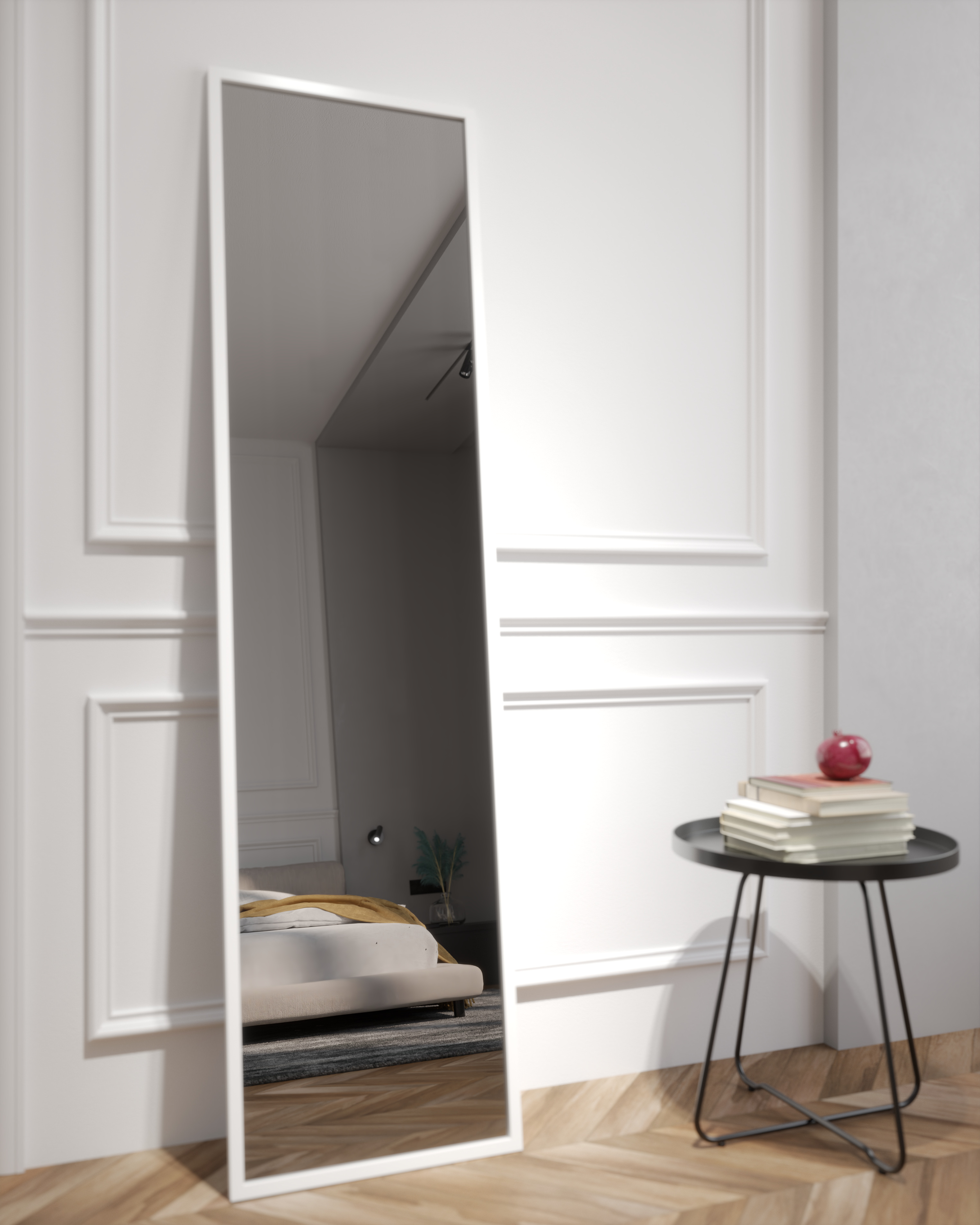 Зеркало настенное интерьерное 190х50 в белой металлической раме квадра - фотография № 1
