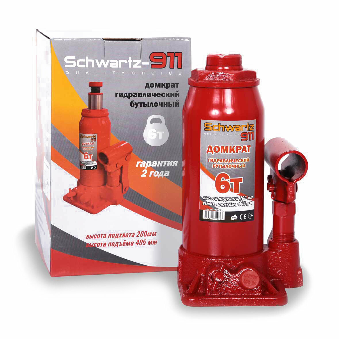 Домкрат автомобильный бутылочный Schwartz-911 6 т.(200-405 мм), карт.кор.