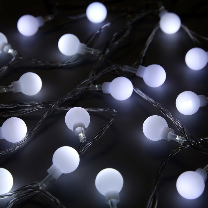 Комнатные гирлянды Luazon Lighting Гирлянда «Нить» 5 м с насадками «Шарики белые», IP20, прозрачная нить, 30 LED, свечение белое, 8 режимов, 220 В