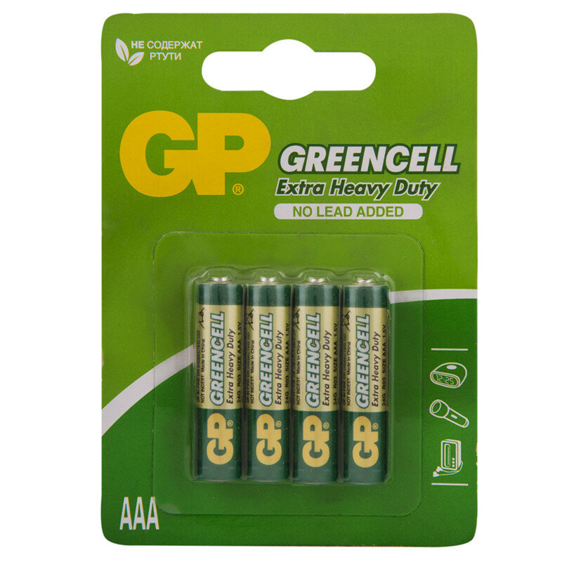 Батарейка GP Greencell AAA (R03) 24S солевая, BL4, 16 штук, 267817