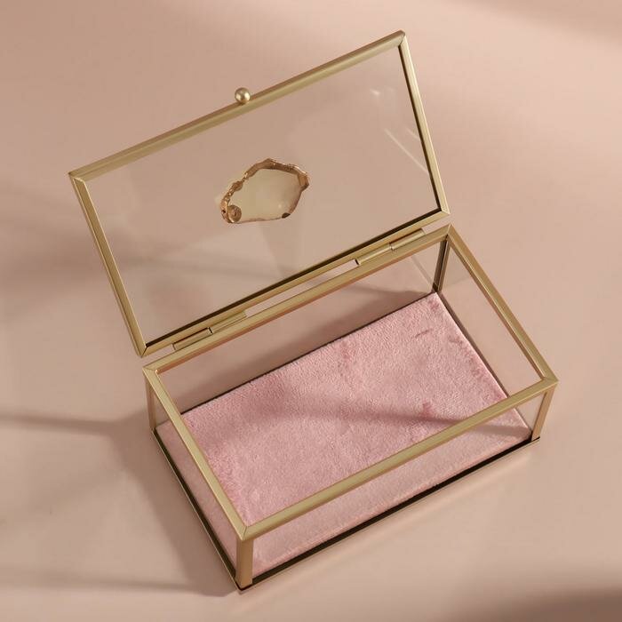 Queen fair Органайзер для хранения, с крышкой, 1 секция, 14,5 × 9 × 8 см, в картонной коробке, цвет прозрачный/медный/розовый - фотография № 5