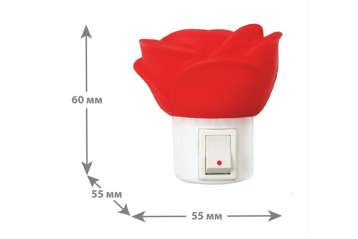 Светильник-ночник Роза 5 LED 6*6*5,5см, с выключателем, резина+пластик, красный - фотография № 3