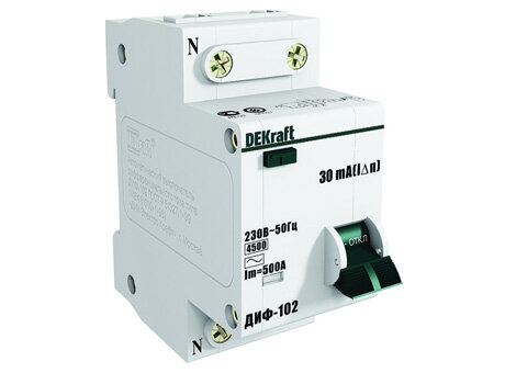 Дифференциальный автоматический выключатель ДИФ102 1 полюс + N, 16А, Тип AC, х-ка C, 30мА | код. 16003DEK | DEKraft ( 1шт. )