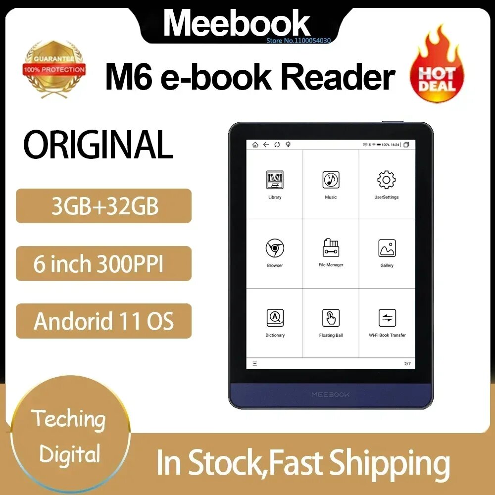 Электронная книга Meebook M6, устройство для чтения электронных книг, 6 дюймов, 300ppi, 32 ГБ, Android 11
