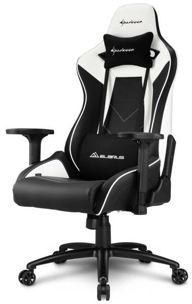 Игровое кресло Sharkoon Elbrus 3 чёрно-белое (синтетическая кожа, регулируемый угол наклона, механизм качания)