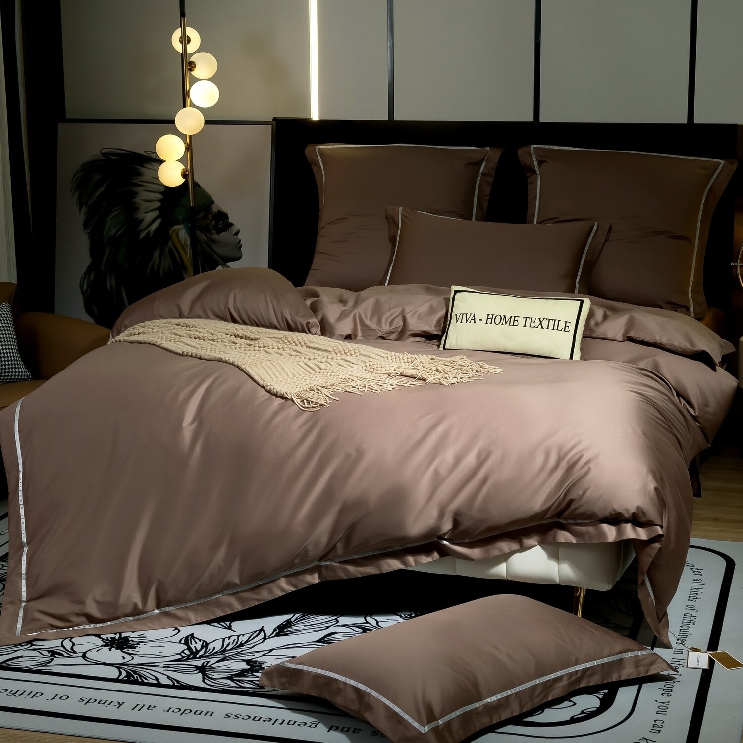 Комплект постельного белья Однотонный Сатин Премиум широкий кант OCPK030 (2 спальный / 4 Наволочки)