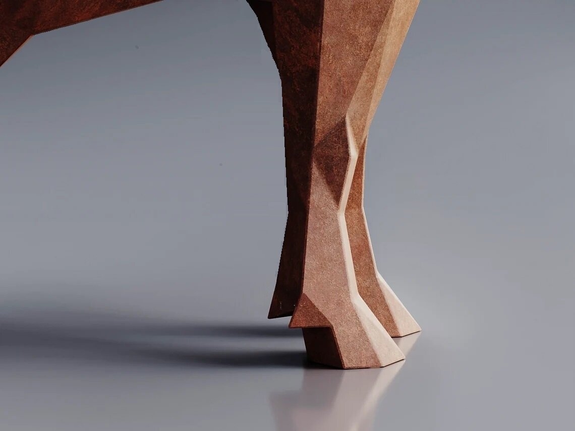 Полигональная фигура Африканский буйвол, геометрический полигональный металлический декор интерьера - фотография № 4