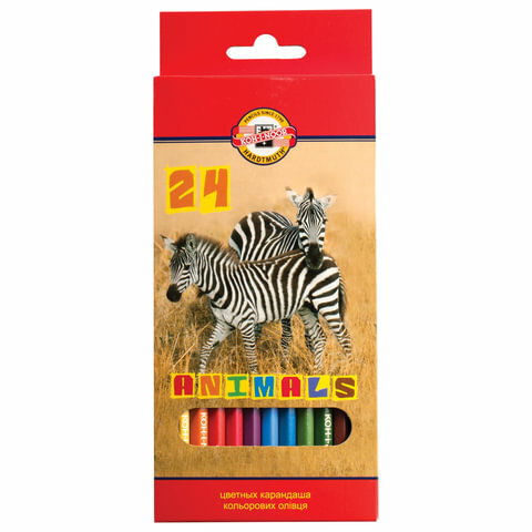 Карандаши цветные KOH-I-NOOR "Animals", комплект 30 шт., 24 цвета, грифель 2.8 мм, заточенные, европодвес, 3554/24, 3554024008KSRU