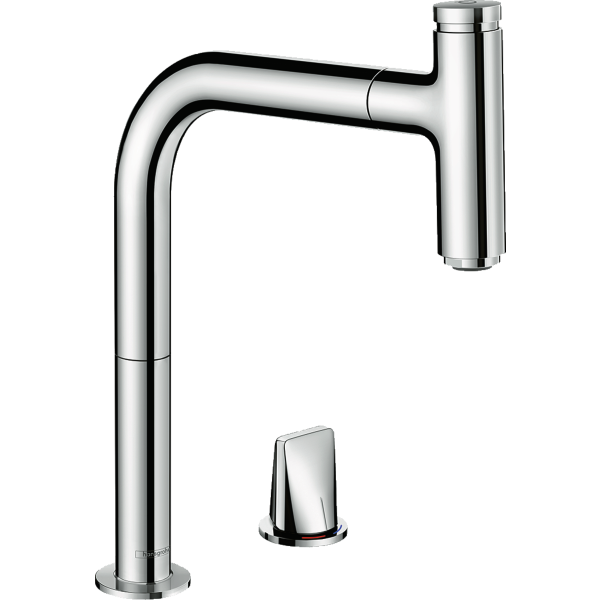 Кухонный смеситель на Hansgrohe Metris Select M71 2 отверстия, однорычажный, 200, с вытяжным изливом, 1jet, sBox, хром 73804000