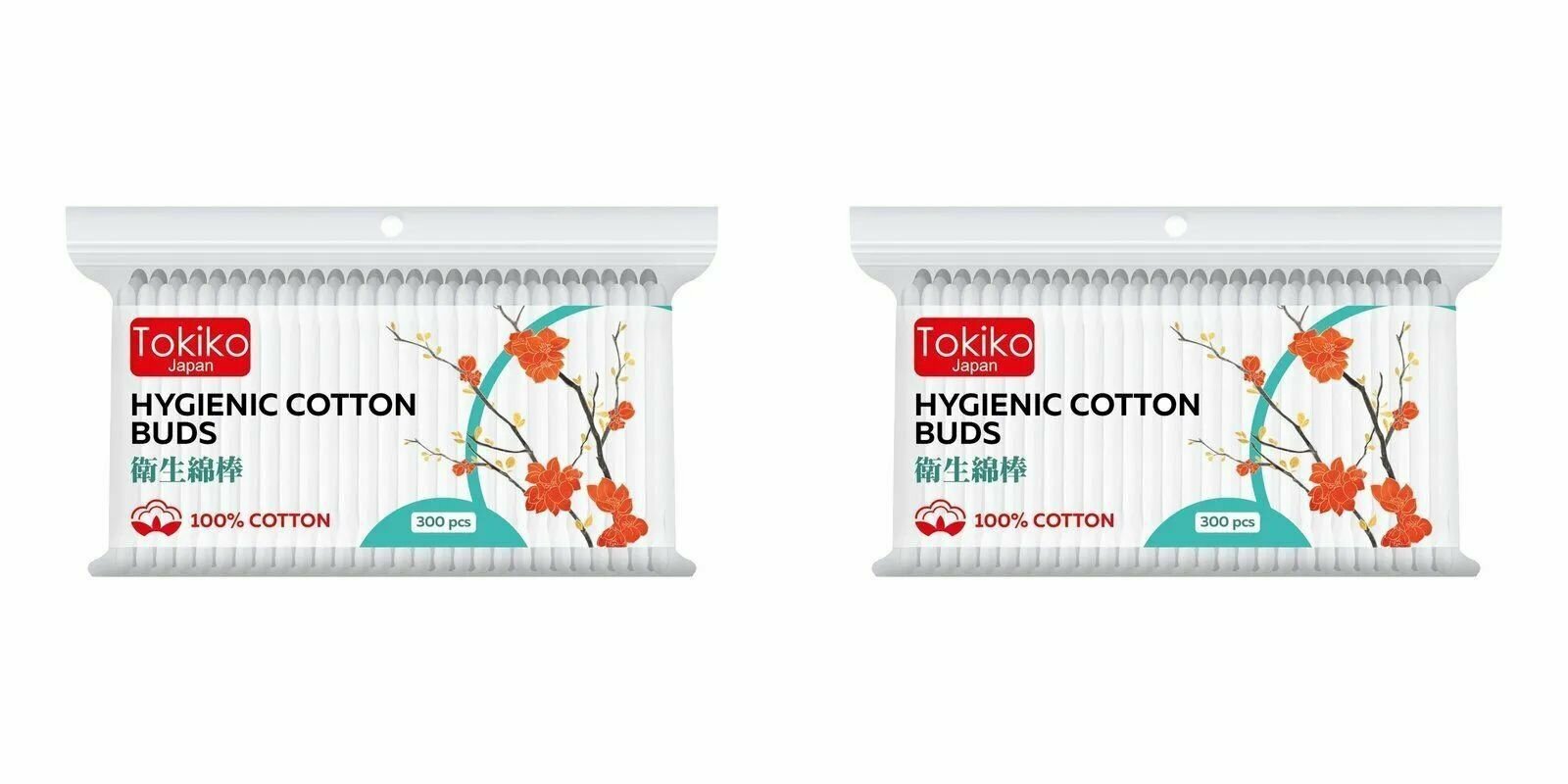 фото Tokiko Ватные палочки, пакет зип-лок, 300 шт в уп, 2 упак