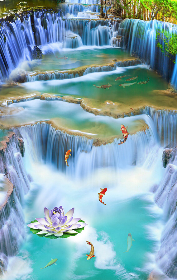Фотообои Уютная стена "3D сказочный водопад" 170х270 см Виниловые Бесшовные (единым полотном) - фотография № 1