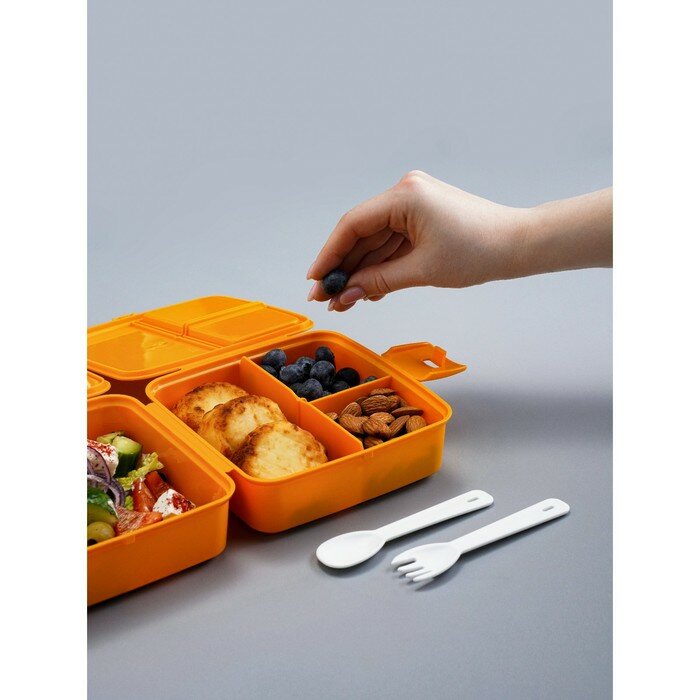 Ланч-бокс «Bento», 1,2 л, 14×14×9 см, 4 отделения, цвет оранжевый - фотография № 3