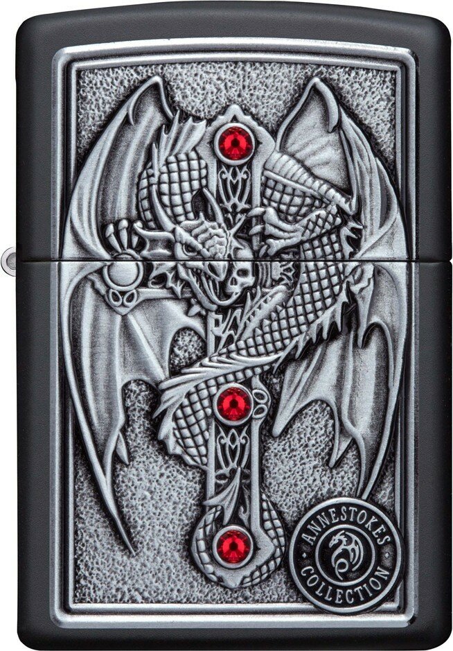 Зажигалка ZIPPO Winged Dragon Cross с покрытием Black Matte, латунь/сталь, чёрная, 38x13x57 мм - фотография № 2