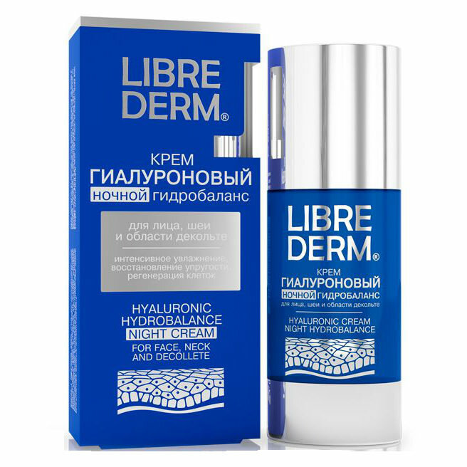 Librederm Hyaluronic Hydrobalance Night Cream Гиалуроновый крем ночной гидробаланс для лица шеи и области декольте