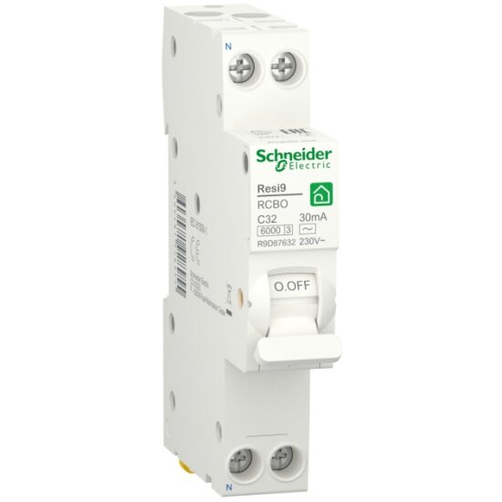 Дифференциальный автомат SCHNEIDER ELECTRIC RESI9 1P+N С 32А 6000А 30мА 18мм тип AC, R9D87632