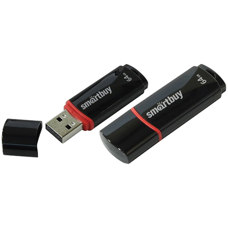 Память Smart Buy "Crown" 64GB, USB 2.0 Flash Drive, черный - 2 шт.