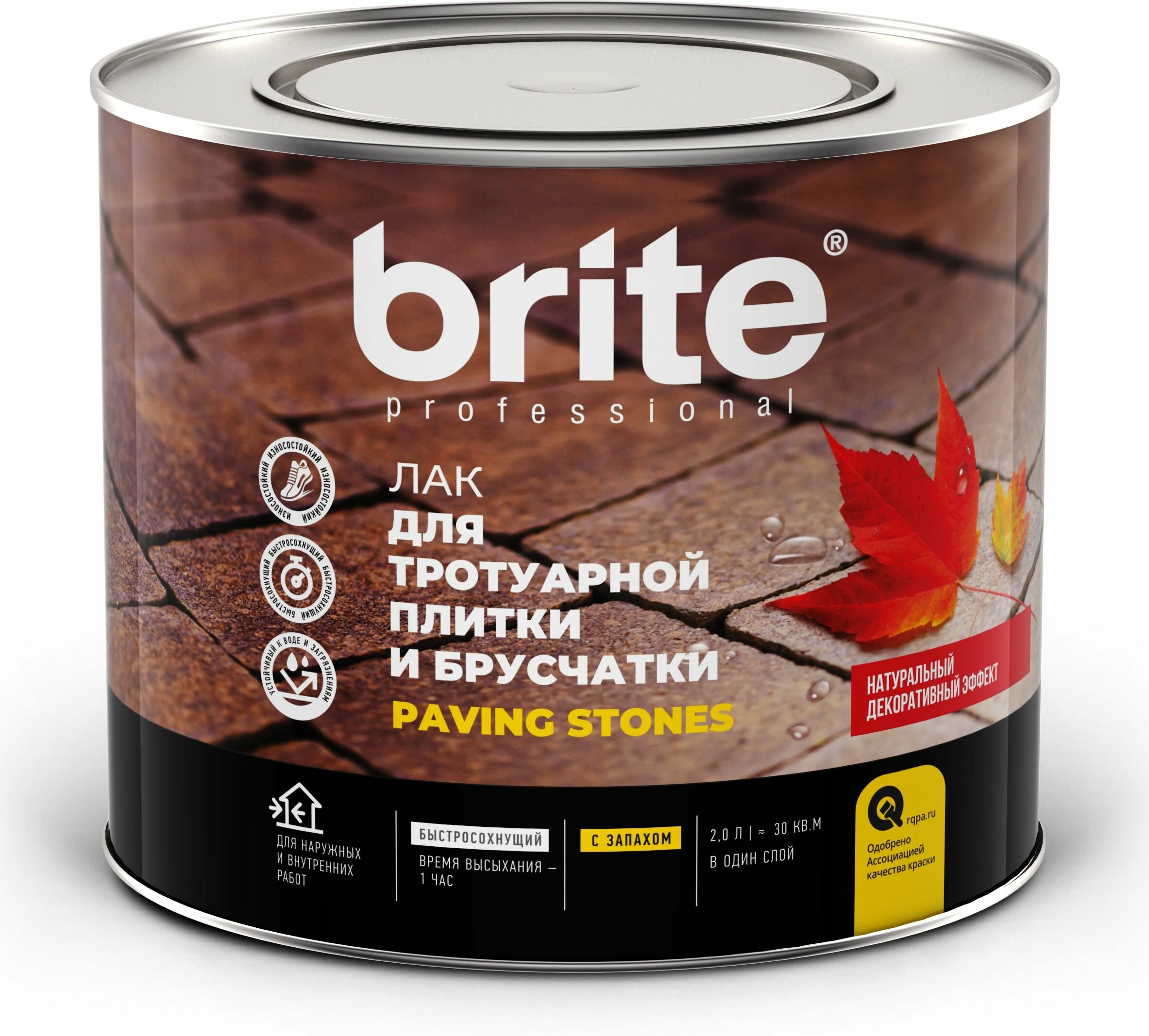 Лак BRITE PROFESSIONAL для тротуарной плитки и брусчатки банка 2 л