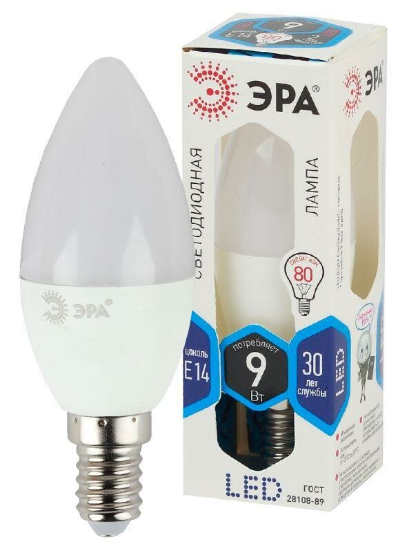 Лампа светодиодная B35-9w-840-E14 свеча 720лм ЭРА Б0027970 ( 1шт. )