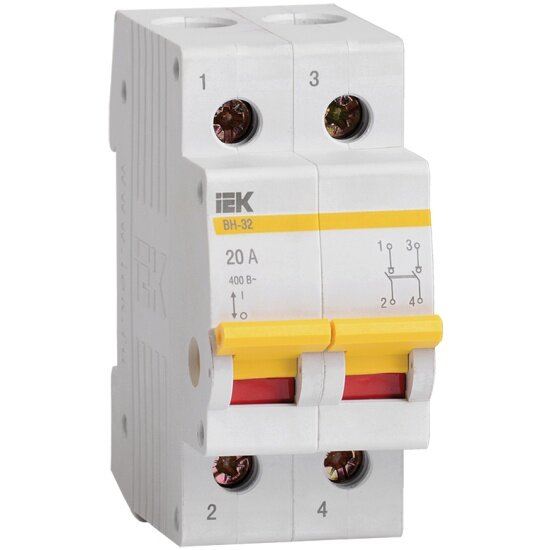 Выключатель нагрузки (мини-рубильник) IEK ВН-32 2Р 20А, MNV10-2-020
