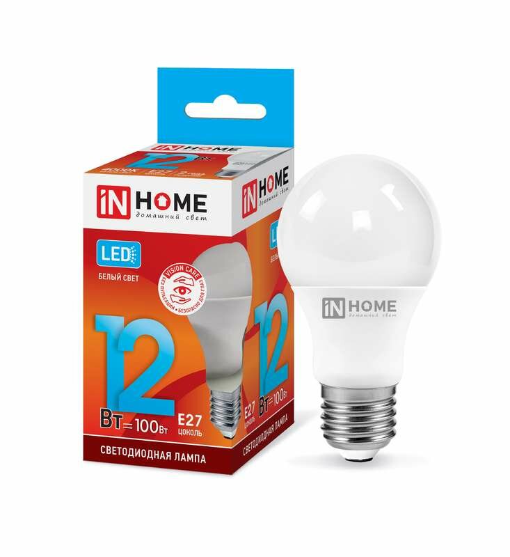 Лампа светодиодная LED-A60-VC 12Вт 230В E27 4000К 1080лм IN HOME 4690612020242 ( 1шт. )