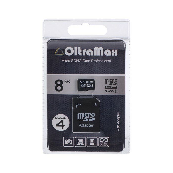 Карты памяти Без бренда Карта памяти OltraMax MicroSD, 8 Гб, SDHC, класс 4, с адаптером SD