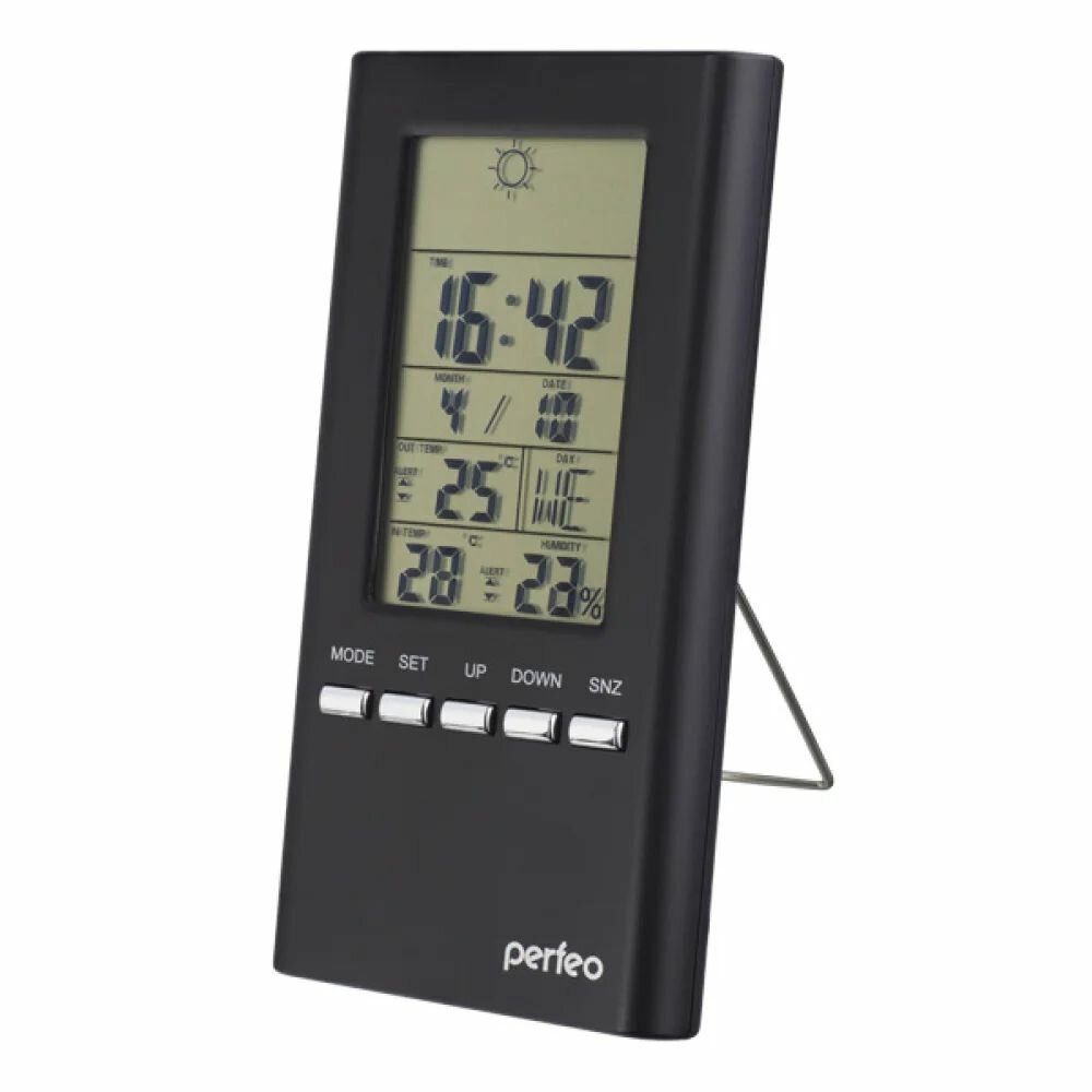 Метеостанция Perfeo PF-S3331F "Meteo", серебряный, время, темп., датчик ул. темп., влажность