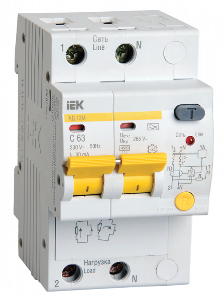 Выключатель автоматический дифференциальный АД12М 2п 10А C 30мА тип A (3 мод) | код. MAD12-2-010-C-030 | IEK ( 1шт. )