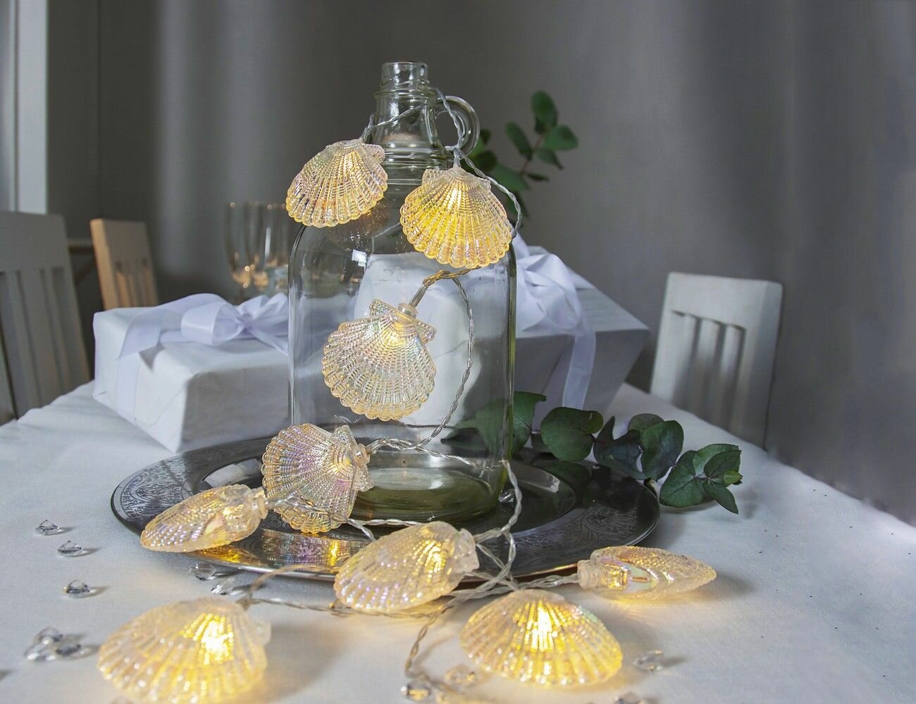 фото Светодиодная гирлянда, на батарейках, 10 тёплых белых LED-огней, 1.35+0.5 м, таймер, прозрачный провод, STAR trading