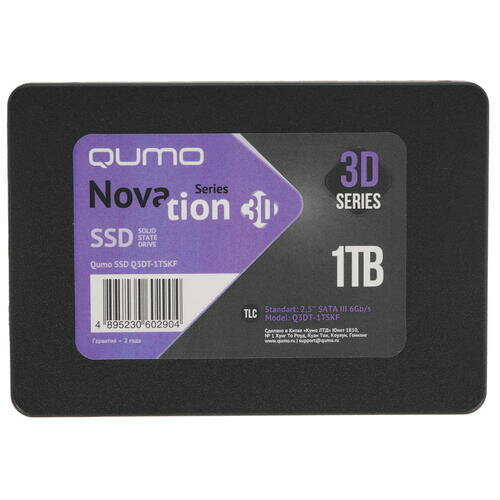 Внутренний SSD-накопитель 1TB Qumo Novation Q3DT-1TSKF 2,5” SATA-III, 3D TLC, Черный