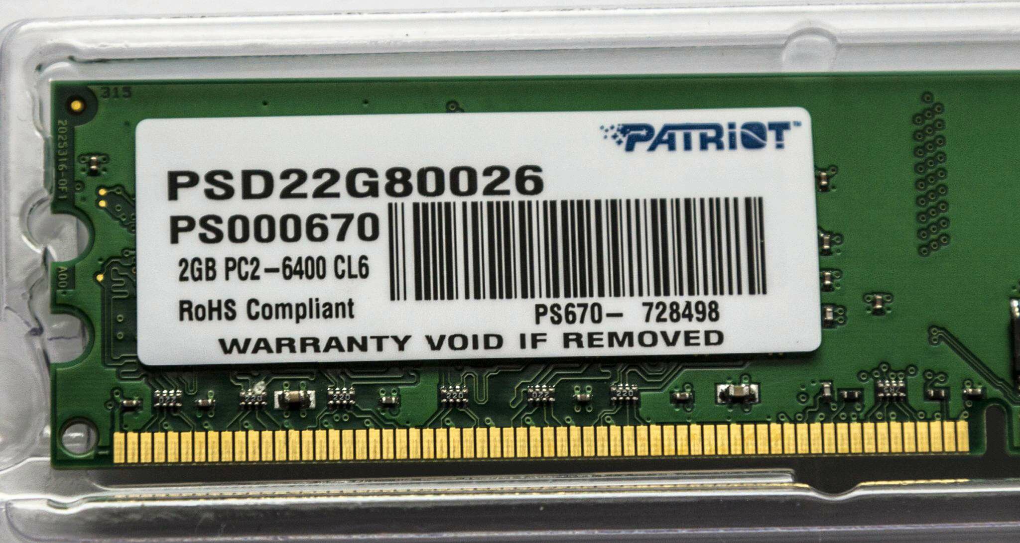 Оперативная память Patriot Memory SL 2 ГБ DDR2 800 МГц DIMM CL6 PSD22G80026