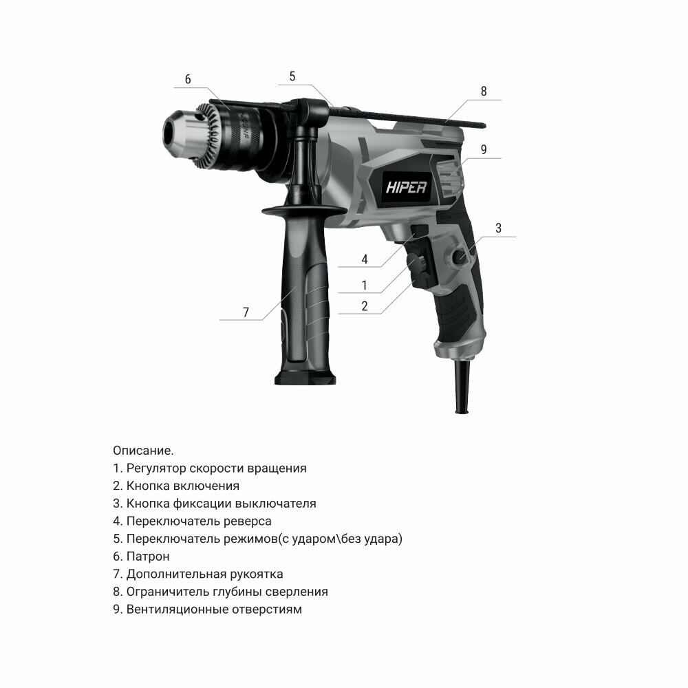 Дрель ударная HIPER HID680B 680Вт 0 -3000об/мин, 13мм, коробка