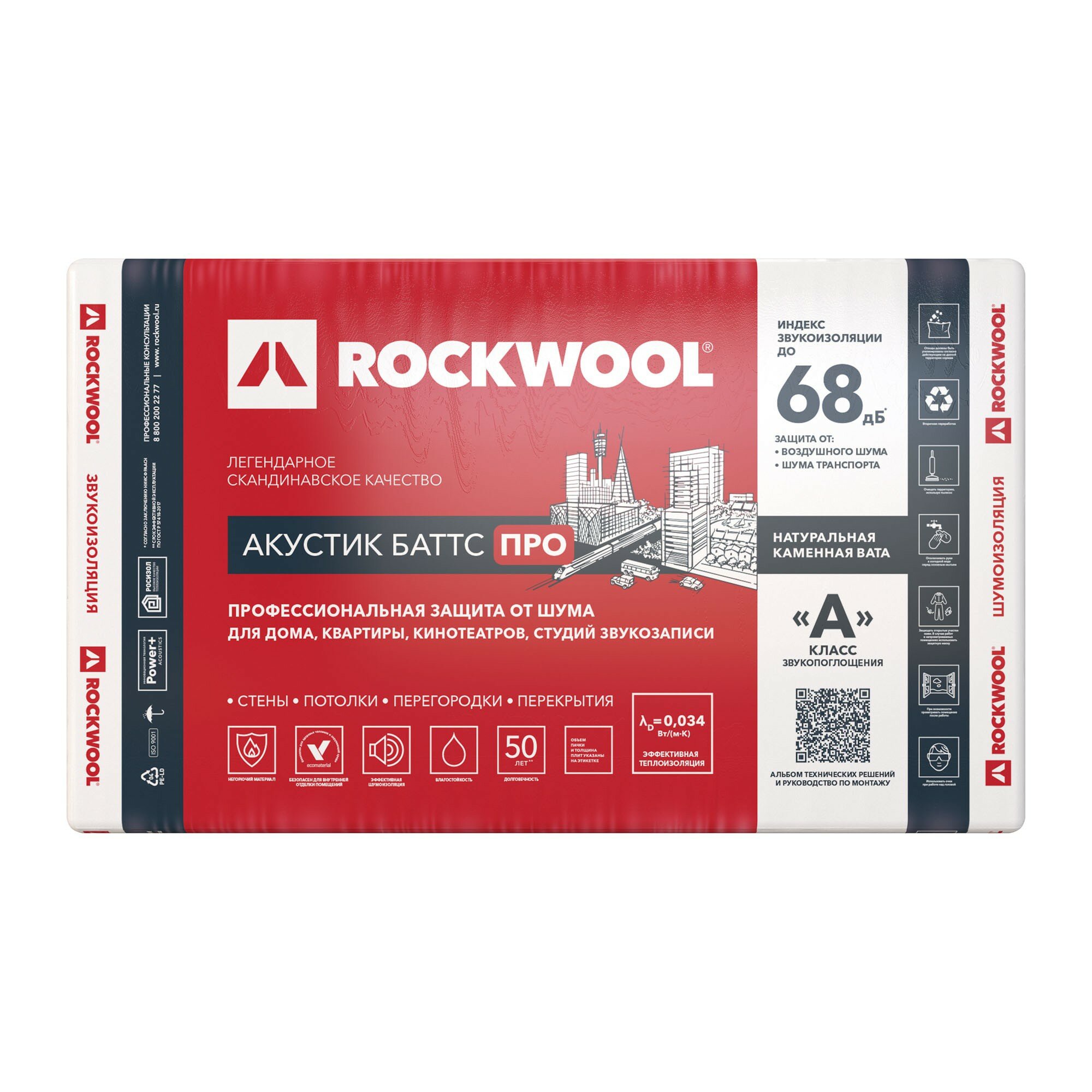 Звукоизоляция Rockwool Акустик Баттс про, 50 мм