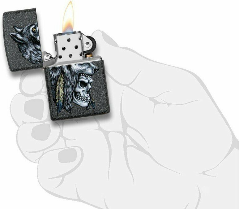 Зажигалка ZIPPO Wolf Skull с покрытием Iron Stone™, латунь/сталь, серая, матовая, 38x13x57 мм - фотография № 5