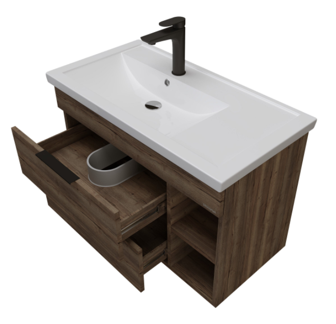 фото Тумба с раковиной подвесная Grossman форта 80 темный дуб галифакс