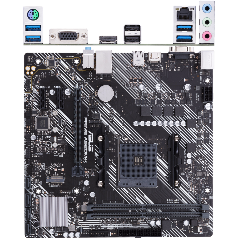 Материнская плата ASUS Prime A520M-K A520 Socket AM4 2xDDR4, 4xSATA3, RAID, 1xM.2, 1xPCI-E16x, 4xUSB3.2, D-Sub, HDMI, Glan, mATX