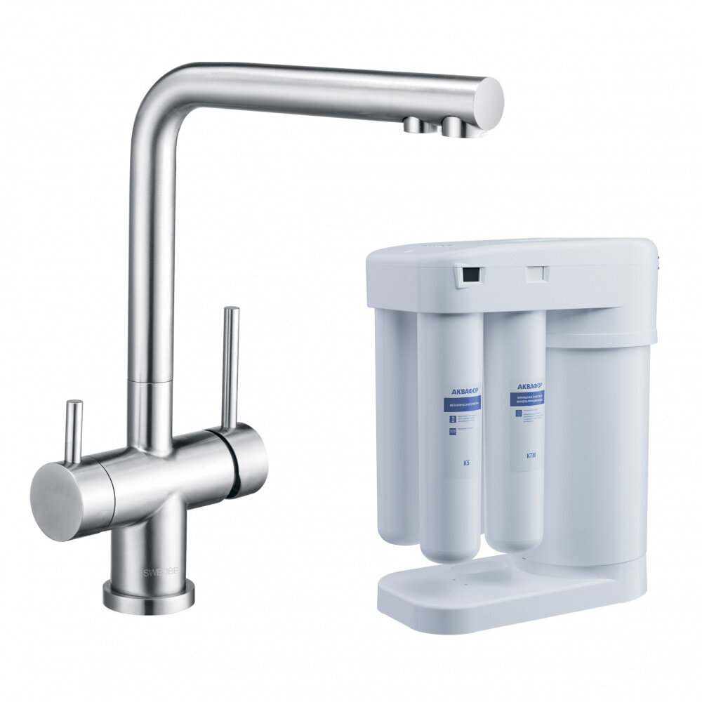 Смеситель для кухни 2в1 с фильтром Swedbe Selene Plus K8144M нержавеющая сталь