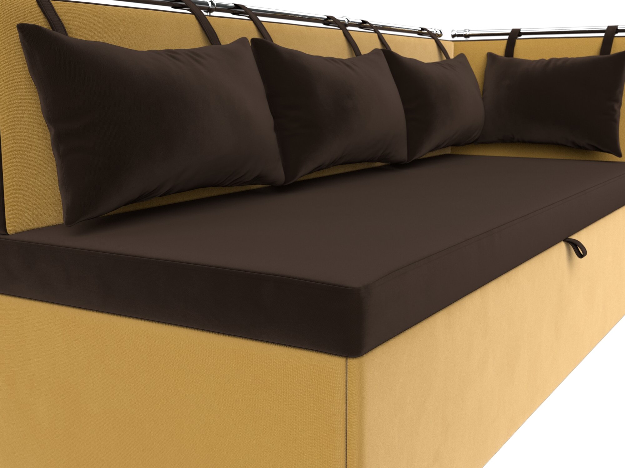 Кухонный диван Москва 591 с углом справа Микровельвет Коричневый\Желтый ширина 188см - фотография № 4