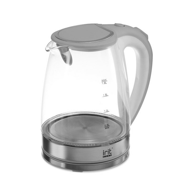 Электрические чайники IRIT Чайник электрический Irit IR-1236, стекло, 1.8 л, 1500 Вт, подсветка, серебристый