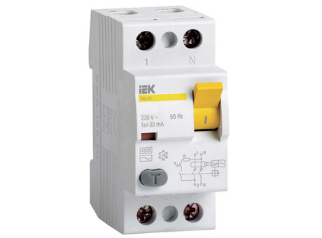 Дифференциальный выключатель нагрузки УЗО ВД1-63 2 полюса, 25А, Тип AC, 30мА | код. MDV10-2-025-030 | IEK ( 1шт. )