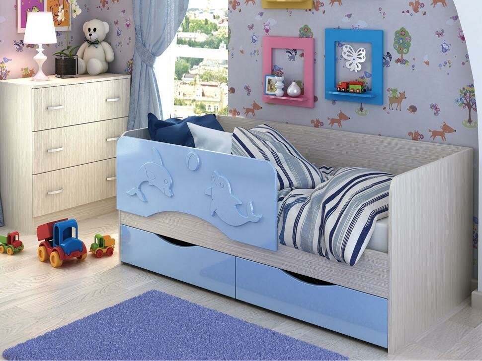 Кровать детская с бортиками и ящиками для белья Стендмебель, Алиса КР-812, 85х163х64см, голубой-белфорт