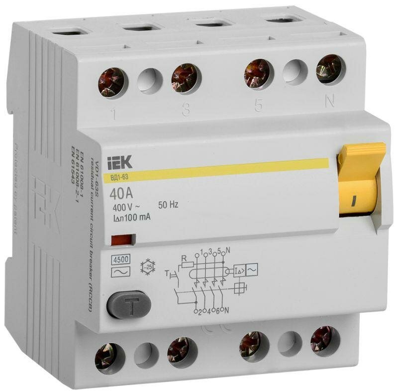MDV10-4-040-100 Выключатель дифференциального тока IEK ВД1-63 4П 40А 100мА тип AC