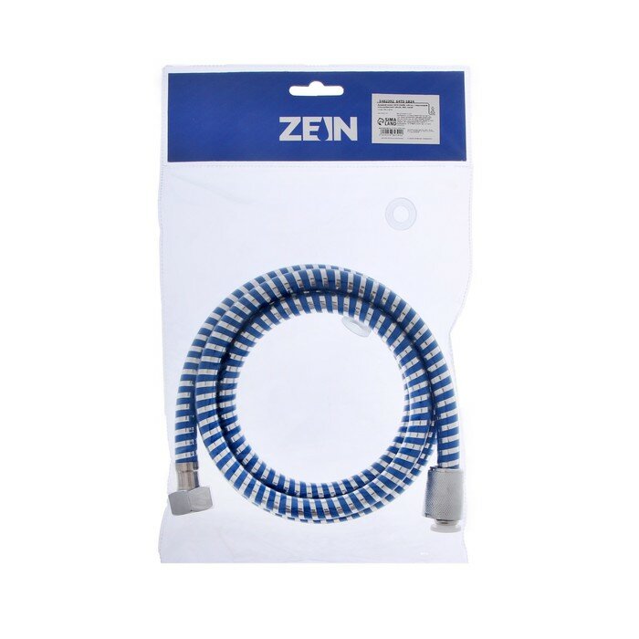 Душевой шланг ZEIN Z04PB, 150 см, с пластиковой конусообразной гайкой, ПВХ, синий - фотография № 3