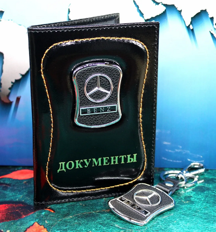 Набор автомобилиста Обложка для документов брелок автопарфюм ключница с логотипом Mercedes Мерседес авто подарок