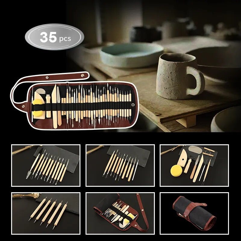 Набор инструментов для керамики Xin Bowen из 35 предметов, деревянная ручка, инструменты для резьбы по глине из нержавеющей стали - фотография № 5