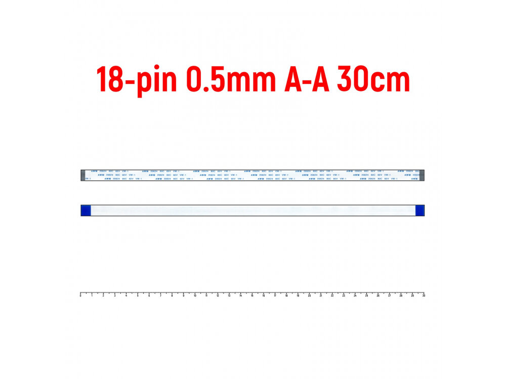 Шлейф FFC 18-pin Шаг 0.5mm Длина 30cm Прямой A-A AWM 20624 80C 60V VW-1