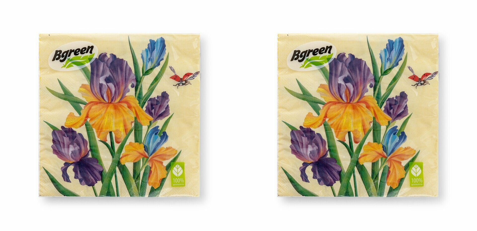 Салфетки бумажные BGREEN, Ирисы, 3 слоя, 33 х 33 см, 20 шт, 2 уп