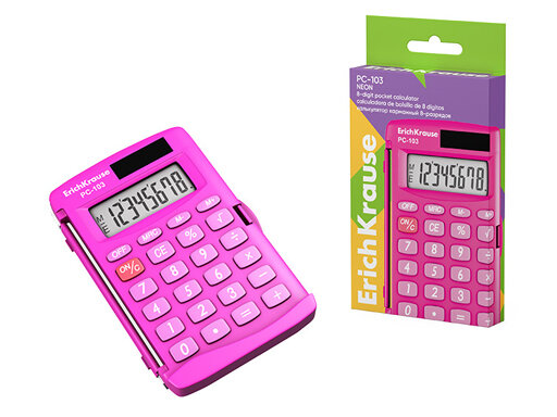 Калькулятор карманный 8-разрядов ErichKrause PC-103 Neon розовый (в коробке по 1 шт.) 62017
