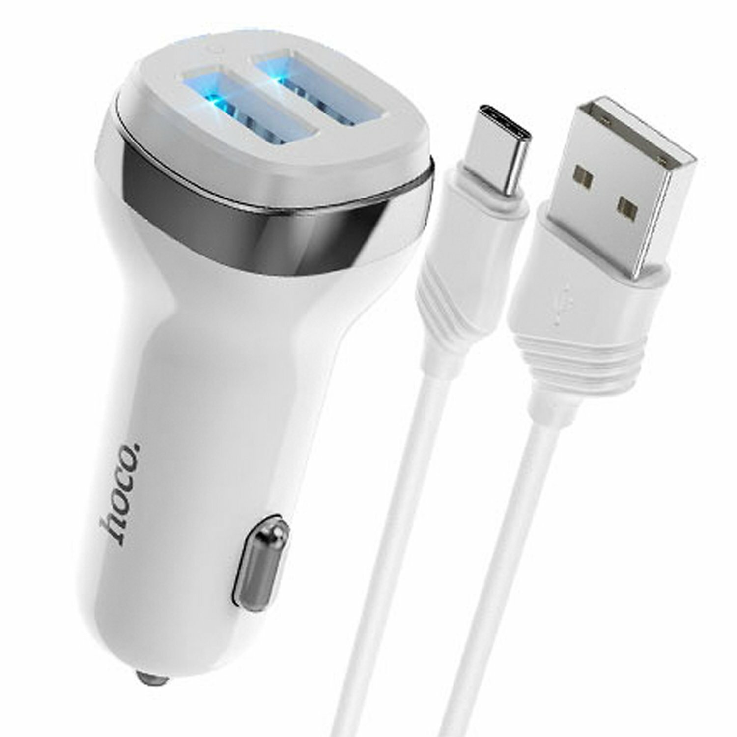 Автомобильное зарядное устройство (универсальное) Hoco Z40 Superior (2USB, 5V, 2.4A, кабель Type-C) (белое)