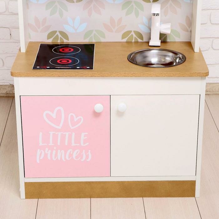 Игровая мебель «Детская кухня», цвет корпуса бело-бежевый, цвет фасада бело-розовый, фартук цветы - фотография № 8
